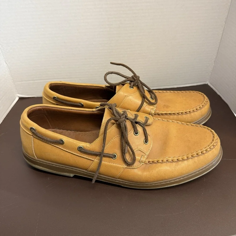 Allen Edmonds Eastport Boat Shoes Brown Honey Leather Mens 14 Slip-On Stitched